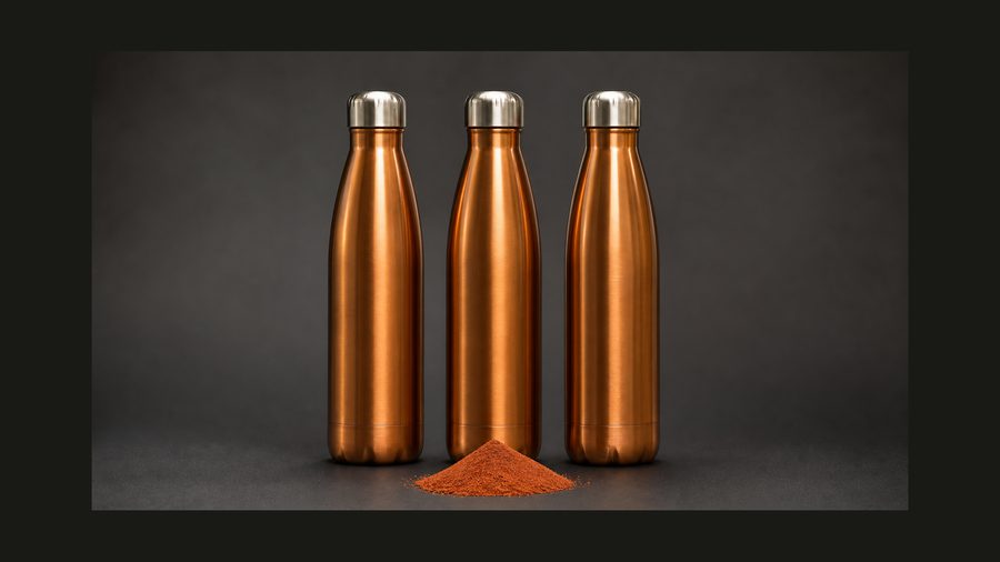 Three sealed copper powder bottles